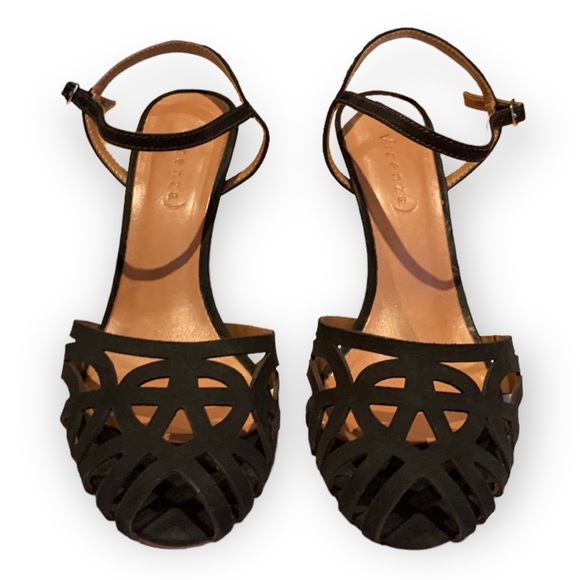 Vicenza Brazil Women’s Suede Strappy Peep Toe Shoes Black Size 5 - Picture 3 of 9